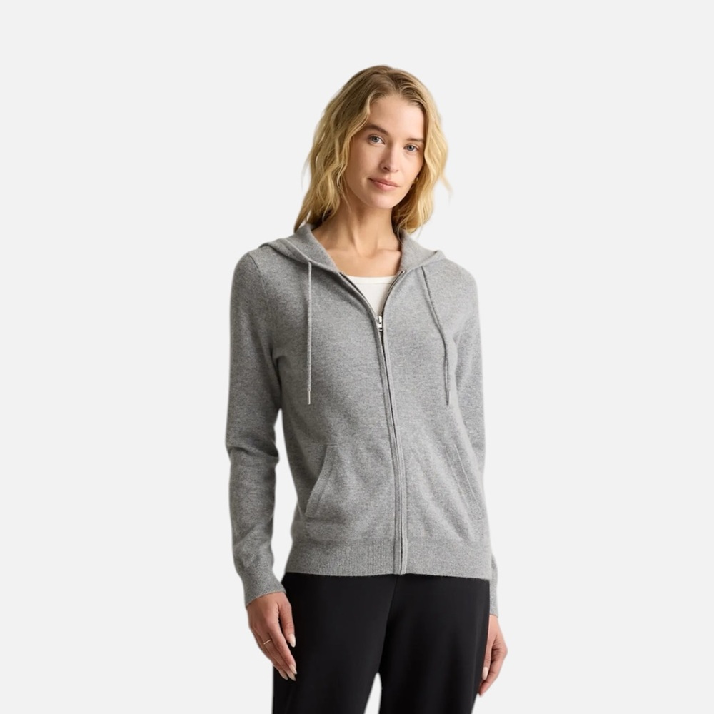 Quince 100% Cashmere Full Zip Hoodie Heather Grey New Sealed